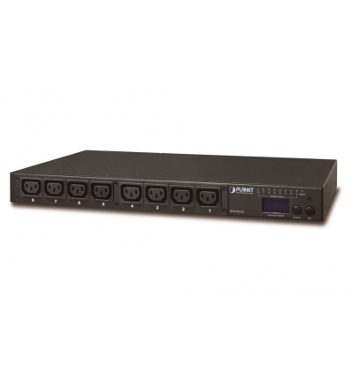 Planet IPM-8220, IP ovládání 8x zásuvek 230V/10A, LED+displej, wattmetry, možnost senzoru, rackmount 19/1U