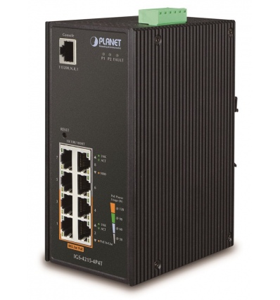 Planet IGS-4215-4P4T průmyslový L2 switch, 8x1Gb, 4x PoE 802.3af 140W, 48-54VDC, -40~75°C, IP30