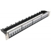 XtendLan Patch panel 19", 24 portů, neosazený, stíněný, černý, Cat5e/6/6A/7, vyvazovák-akce 10+1