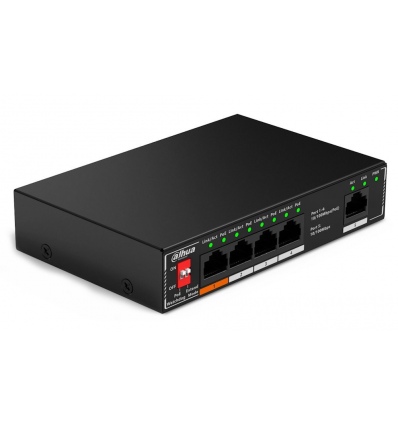 Dahua PoE switch 5x 100Mb, 1x Hi-PoE 60W, 3x PoE 802.3af/at, celkem PoE 60W, extend mód 10Mb/s do 250m