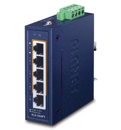 Planet IGS-504PT v3 Průmyslový PoE switch, 5x 1Gb, 4x PoE 802.3at 120W, -40 až +75°C, dual 48-54VDC, IP30, fanless