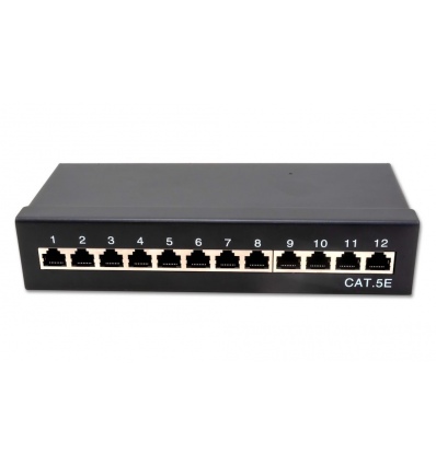 XtendLan Patch panel s možností umístit do 10" racku, 12 portů, 1U, Cat5e, STP, LSA, s krytem, černý