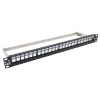 LYNX Patch panel 19", 24 portů, neosazený, stíněný, černý, Cat5e/6/6A/7, vyvazovák