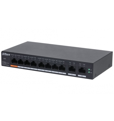 Dahua PoE switch 8x 100Mb + 2x GbE, 1x PoE 90W 802.3bt + 7xPoE 802.3at, celkem PoE 60W, ext mód 10Mb@250m, cloud správa
