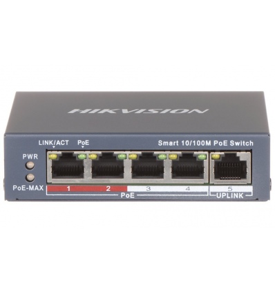 Hikvision DS-3E1105P-EI/M - Smart managed switch 4x 100TX PoE + 1x 100TX uplink, 45W, Super PoE
