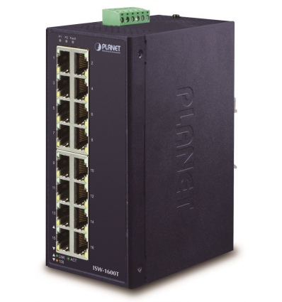 Planet ISW-1600T, 16x 10/100, DIN,IP30, -40~75°C, 12-48VDC, IEEE 802.3az (EEE), EFT+ESD