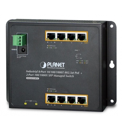OPRAVENÉ - Planet WGS-4215-8P2S nástěnný PoE switch 8x1000B-T,2x SFP, Web/SNMP, 802.3at 200W,-40~75°C, fanless