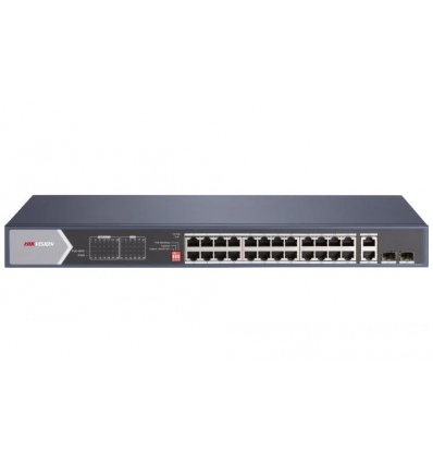 Hikvision DS-3E0528HP-E - Full Gb switch 24x PoE (4x HI-PoE), 2x uplink RJ-45 + 2x uplink SFP, 370W, dosah až 300m