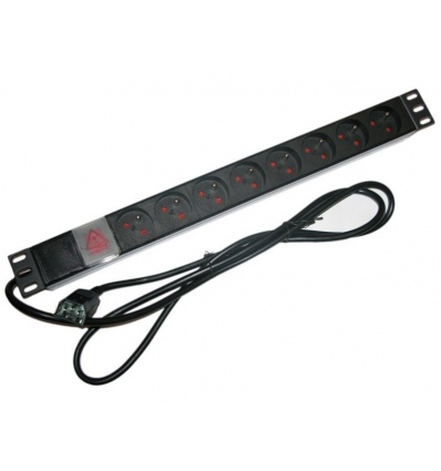 XtendLan 19"/1U rozvodný panel 8x 230V/10A, ČSN, vypínač, s přívodním kabelem k UPS IEC 320 C14