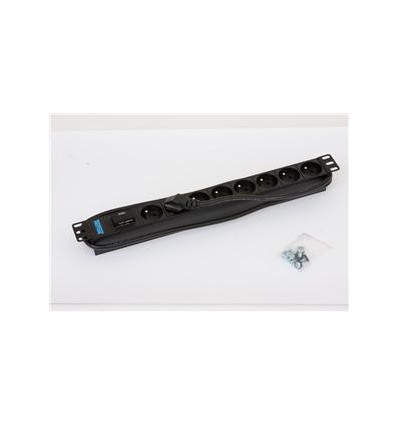 19" 8xCZ zásuvka,bleskojistka,3x1.5mm 2m RAL9005