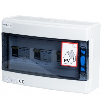 Solarmi DC3 osazený rozvaděč pro fotovoltaiku, 3x svodič, 3x odpojovač, pojistky, 3x15A, 1000V,