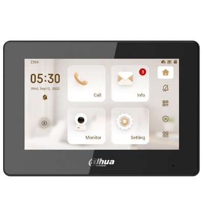 Dahua Bytový monitor IP/ touch 7" 1024x600/ Ethernet+WiFi/ PoE 802.3af/ paměť/ CZ menu/ černý