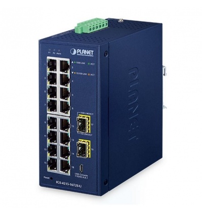 Planet IGS-4215-16T2S-U průmyslový L2 switch, 16x1Gb, 2x1Gb SFP, dual 9-48VDC, -40~75°C, 1x Micro-USB female port, IP30