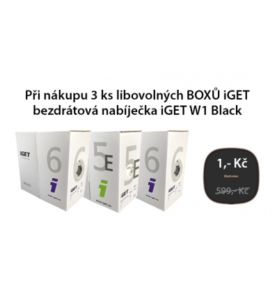 3x Síťový kabel iGET CAT6 UTP PVC Eca 305m/box + Bezdrátová nabíječka IGET W1 ZDARMA