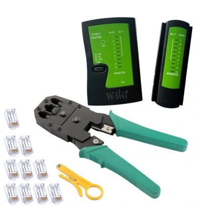 W-Star Sada nářadí pro síťaře WS193, tester UTP, kleště RJ45 RJ11, narážeč, 10x RJ45