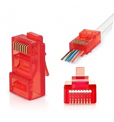 W-Star Konektor UTP RJ45EZ Cat5e100ks pozlacený, červená, pass through RJ45EZ5RS