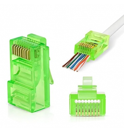 W-Star Konektor UTP RJ45EZ Cat5e100ks pozlacený, zelená, pass through RJ45EZ5GS