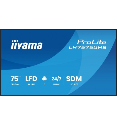 75" iiyama LH7575UHS-B2AG:IPS, 4K UHD,Android,24/7