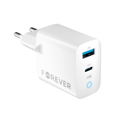 Rychlonabíječka do sítě Forever GaN TC-06-45AC GaN PD QC 1x USB-C 1x USB 45W bílá
