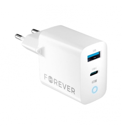 Rychlonabíječka do sítě Forever GaN TC-06-65AC PD QC 1x USB-C 1x USB 65W bílá