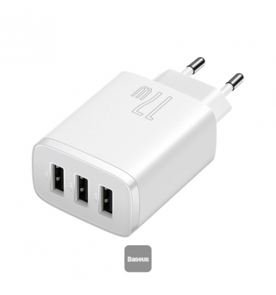 Baseus nabíječka do sítě Compact 3xUSB 17W bílá