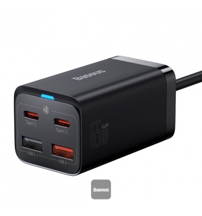 Baseus rychlonabíječka do sítě GaN3 Pro, 2x USB-C, 2x USB 65W černá