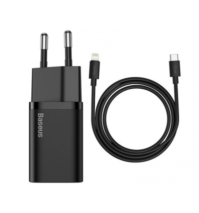 Baseus rychlonabíječka do sítě Super Si USB-C PD QC 20W černá s kabelem USB-C/Lightning 1m