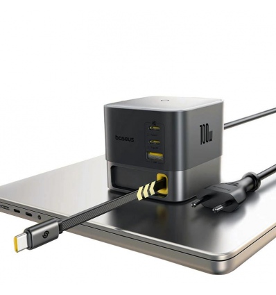 Baseus Nabíjecí stanice Super GaN Charger 100W, 3xUSB-C, USB-A 1m kabel černá