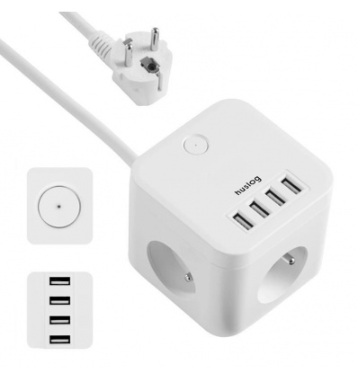 Nabíjecí stanice Huslog 12W 3xzásuvka , 4xUSB bílá