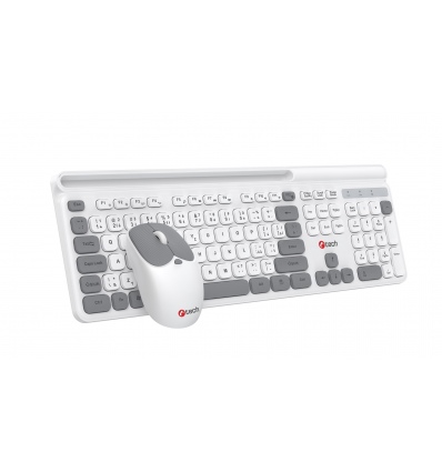 Klávesnice C-TECH Quallis WLKMC-05, bezdrátový combo set s myší, bílá, USB, CZ/SK