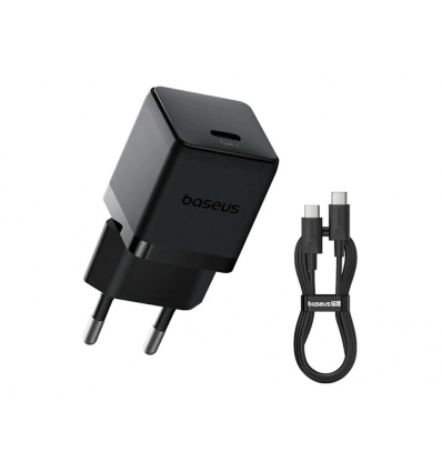 Baseus Palm Fast Nabíječka USB-C 20W + Datový Kabel USB-C/USB-C 1m Black