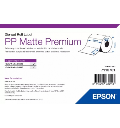 EPSON PP Matte Label Premium, Die-cut Roll, 105mm x 152mm, 185 Labels