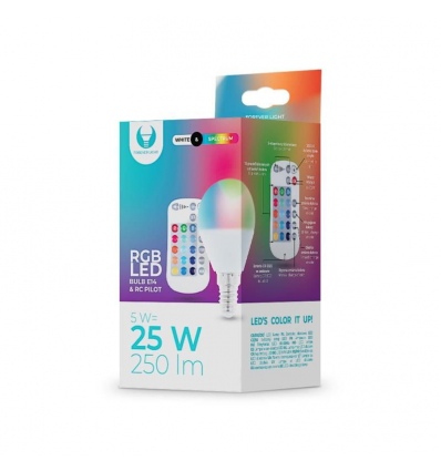 LED žárovka Forever E14 G45 RGB 5W s dálkovým ovládáním bílá