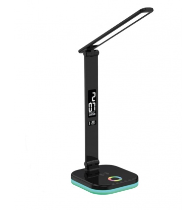 Platinet PDL711RGBB stolní LED lampa stmívatelná, bezdrátové nabíjení, hodiny, černá