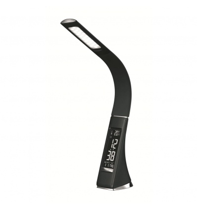 Platinet PDLU3B stolní LED lampa stmívatelná, flexibilní rameno, hodiny, černá