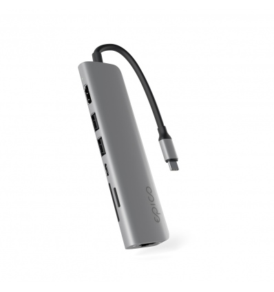 Epico 7v1 Multimedi Hub 8K s USB-C konekt. - šedá