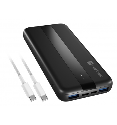 Power banka Natec TREVI SLIM Q V2 10000mAh, 2X USB-A 18W, 1X USB-C 20W, USB-C - USB0-C kabel, černá
