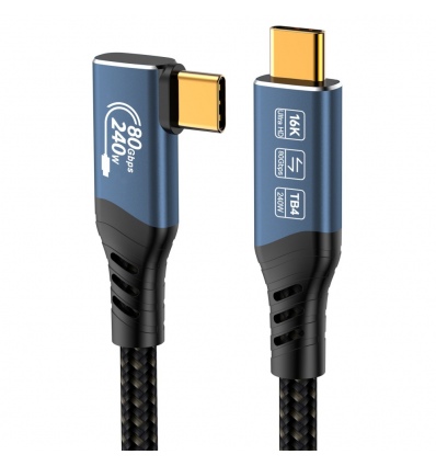 PremiumCord USB4™ Version2.0 80Gbps 16K@60Hz 240W Thunderbolt 3 a 4 kabel zahnutý 0,8m
