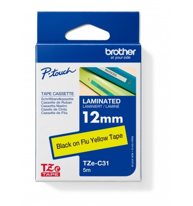 TZE-C31, černý tisk na fluroscenční žluté, 12 mm