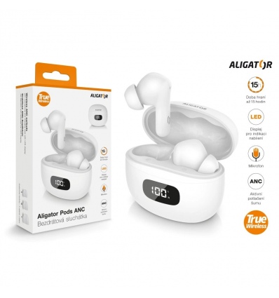 Sluchátka ALIGATOR PODS ANC TWS08, bílá