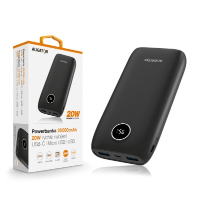 ALIGATOR Powerbanka Power Delivery 20W, rychlé nabíjení, 20 000 mAh, černá