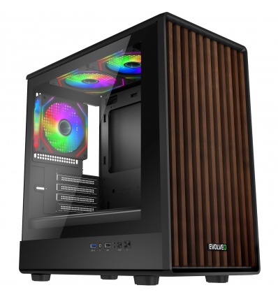 EVOLVEO Panthera, mATX/3x ARGB 120/dřevo+sklo