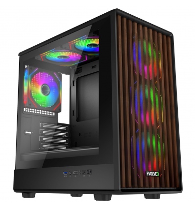EVOLVEO Panthera, mATX/6x ARGB 120/dřevo+sklo