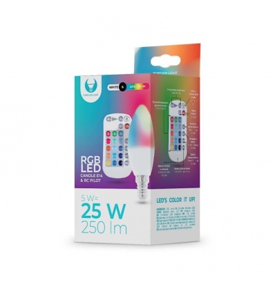 LED žárovka Forever E14 C37 RGB 5W s dálkovým ovládáním bílá