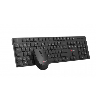 Klávesnice C-TECH WLKMC-03, bezdrátový combo set s myší, černý, USB, CZ/SK