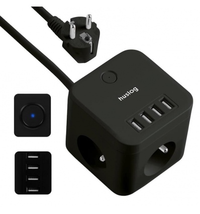 Nabíjecí stanice Huslog 12W 3xzásuvka, 4xUSB černá