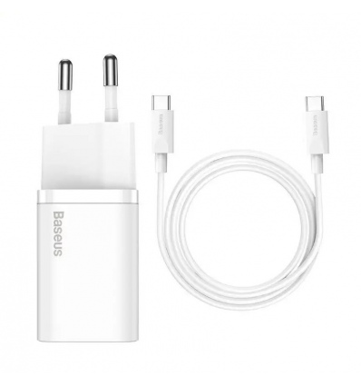 Baseus rychlonabíječka do sítě Super Si USB-C PD QC 25W (s kabelem USB-C na USB-C) bílá