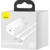 Baseus rychlonabíječka do sítě Super Si USB-C PD QC 20W s Lightning kabelem 1m bílá