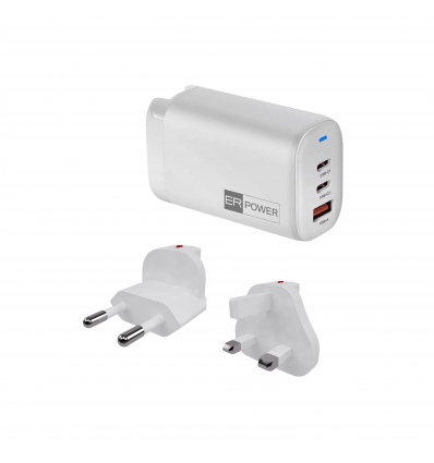 ER POWER 65W GaN síťový adaptér 2xUSB-C PD/USB-A bílý