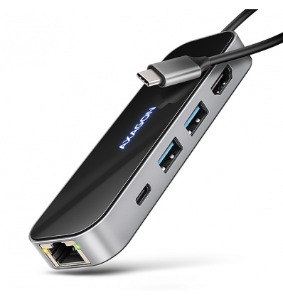 AXAGON HMC-6GLN, USB 5Gbps hub, 2x USB-A, USB-C, HDMI 4k/60Hz, RJ-45 GLAN, PD 100W, kabel USB-C 20cm